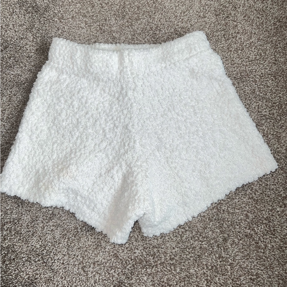 Fuzzy white comfy high waist shorts